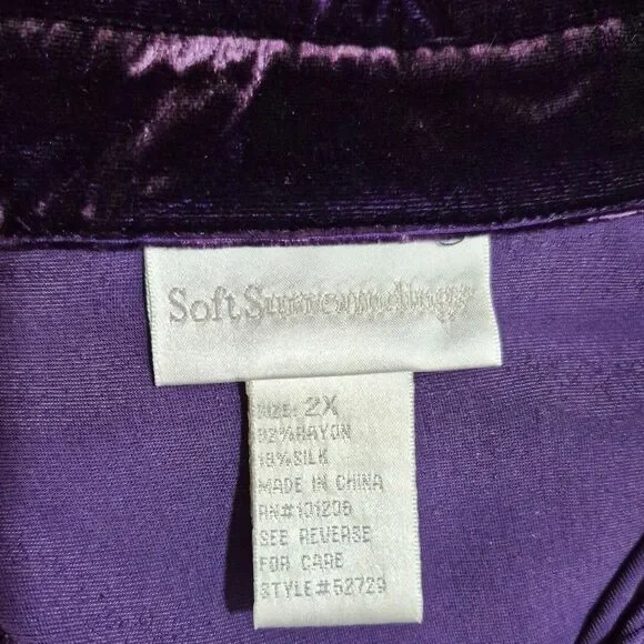 Soft Surroundings Purple Velour Button Up Shirt 2XL Relaxed Fit Minimalist Goth - Picture 7 of 8